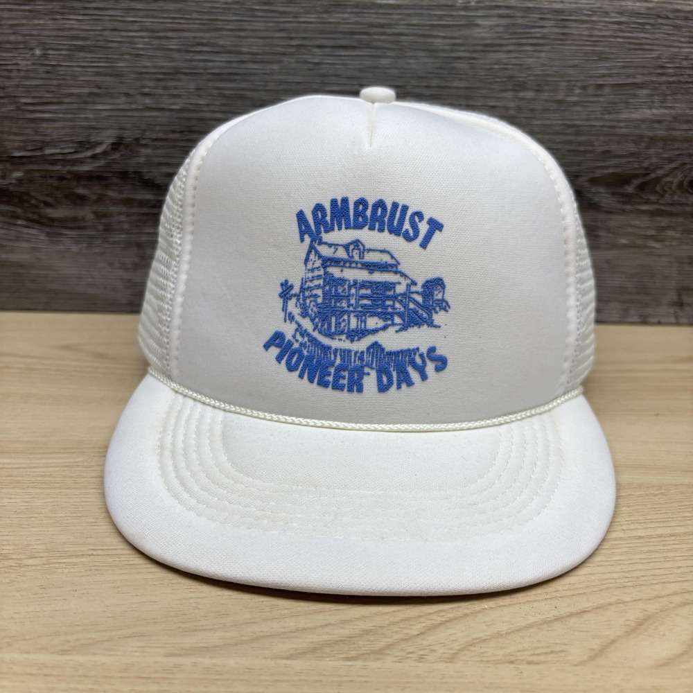 Vintage Armbrust Pioneer Days Hat Cap Snap Back White Mesh Trucker One Size 80s